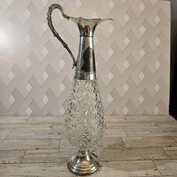 F.lli Beccaro-Acqui Crystal Silver Plate Claret Pitcher Decanter Italy 1930's - Picture 5 of 8